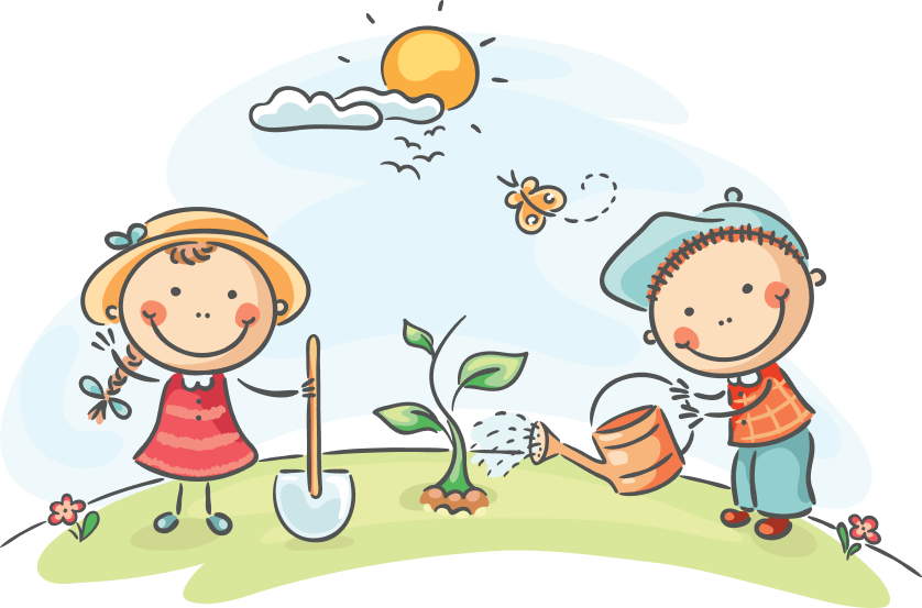 kids with plants