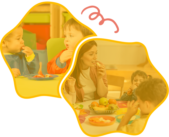 kids take food with teacher